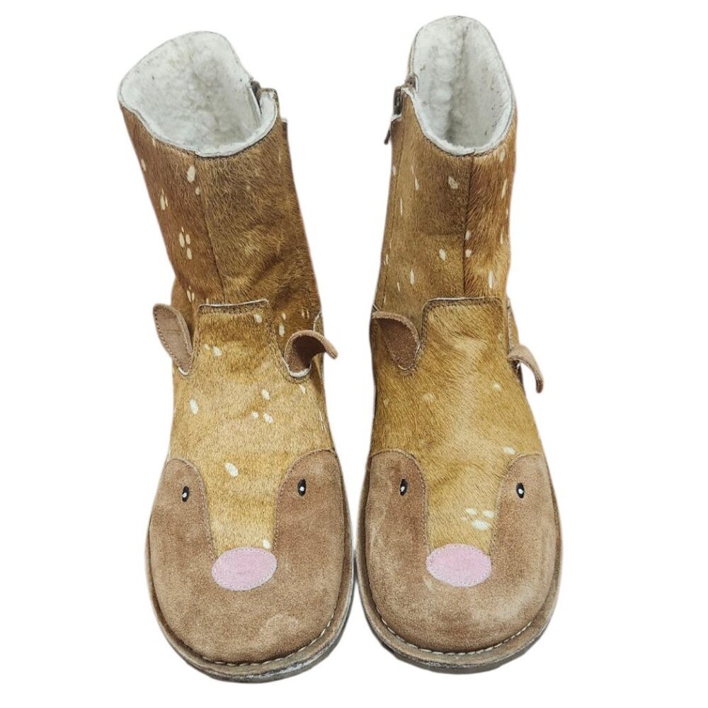 Mini Boden Real Fur Deer Boots Brown Real Fur Lined Ankle Zip Winter Shoes Siz39 - Picture 3 of 13